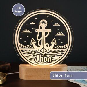 Nautical Anchor Custom Name Light | Personalized LED Decor | Kids Gift